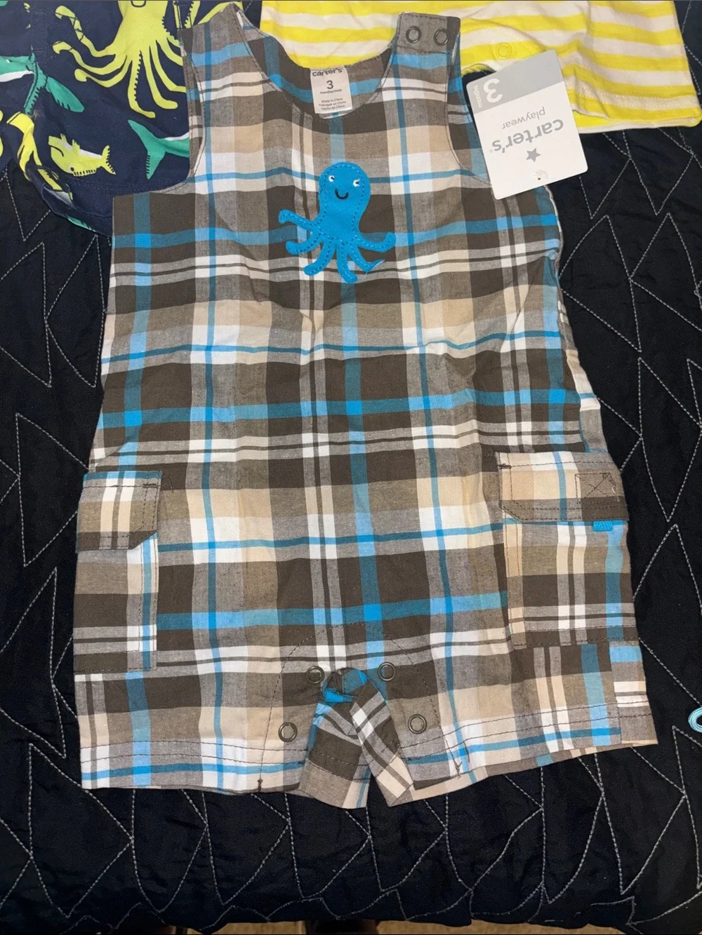 4 BWT pieces Carter's Boys Octopus Playwear Set – Yellow, Navy, Plaid swim suit